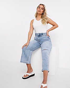 Distressed Cropped Wide Leg Jeans