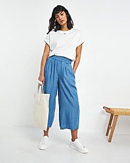 Mid Blue Pull On Lyocell Culottes