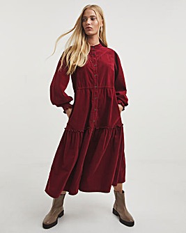 Burgundy Midaxi Western Cord Dress