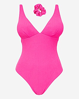 Crinkle Plunge Swimsuit With Scrunchie