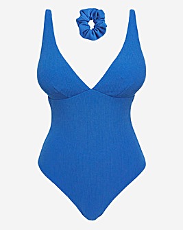 Crinkle Plunge Swimsuit With Scrunchie