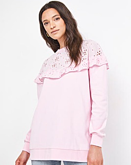 Pink Broderie Collar Sweatshirt