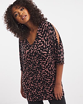 Animal Print Cold Shoulder Relaxed Tunic