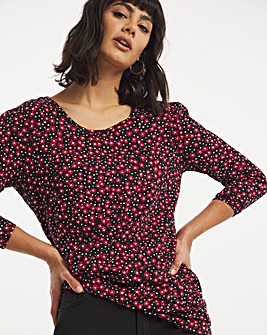 Red Ditsy Value Cotton 3/4 Sleeve Tunic