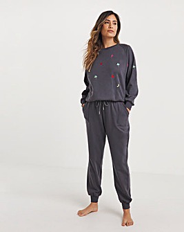 Embroidered Sweatshirt Lounge Set