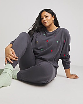 Embroidered Sweatshirt Lounge Set