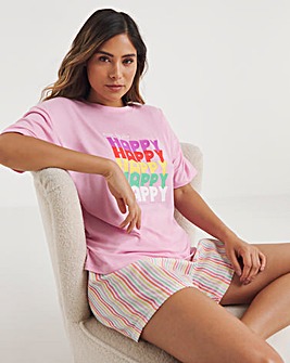 Slogan Tee Pyjama Shortie Set