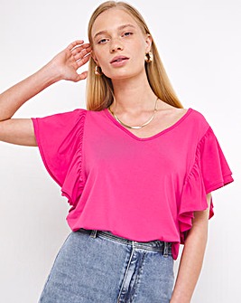 Pink Short Ruffle Sleeve Jersey Top