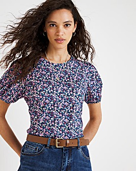 Ditsy Print Puff Sleeve T-Shirt