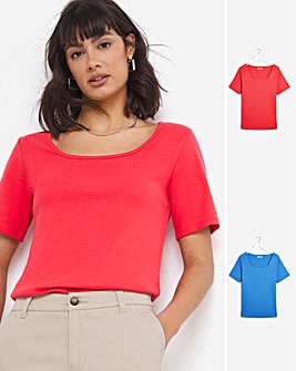 Pink/Blue Cotton 2 Pack Square Neck Tops