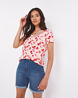Pink Floral Cotton Sweetheart Neck Top