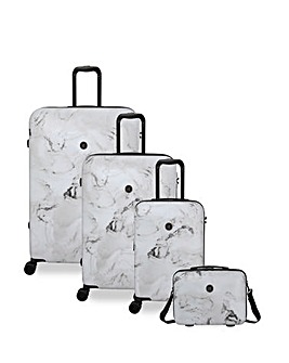 IT Luggage Sheen Greyscale Marble 4pc Suitcase Set