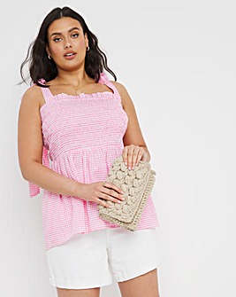 Shirred Cami Top With Peplum Tie Strap