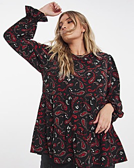 Paisley Long Sleeve Tiered Smock Top