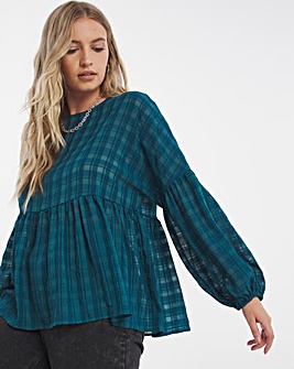 Blue Check Jacquard Smock Top