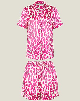 Accessorize Pink Leopard Satin Pyjama Set