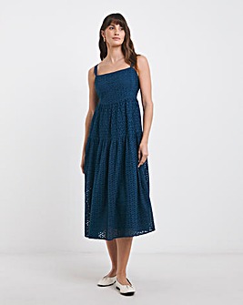 Anise Blossom Navy Strappy Tie Back Broderie Midi Sundress