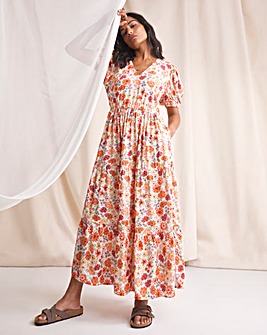 Anise Erica Pink Floral V-Neck Tiered Midaxi Dress