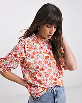 Anise Delphine Pink Floral Print Shirred Shoulder Top