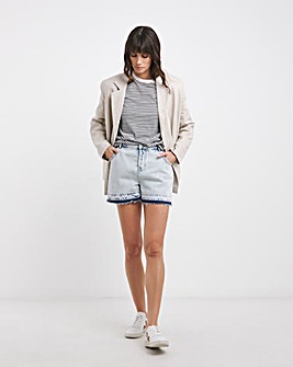 Anise Iris Bleach Wash Released Hem High Waisted Denim Shorts