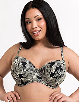 Curvy Kate Ripple Reef Balcony Wired Bikini Top Black Print