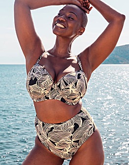Curvy Kate Ripple Reef Balcony Wired Bikini Top Black Print