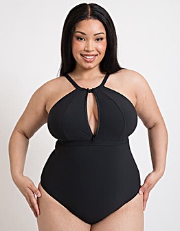 Curvy Kate Zip Tide High Neck Non Wired Swimsuit Black