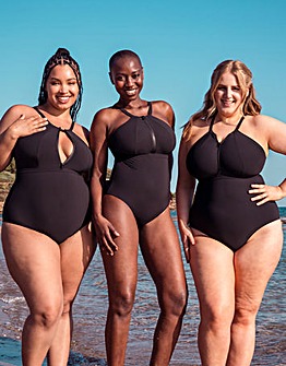 Curvy Kate Zip Tide Quick Drying High Neck Non-Wired Multiway Swimsuit Black