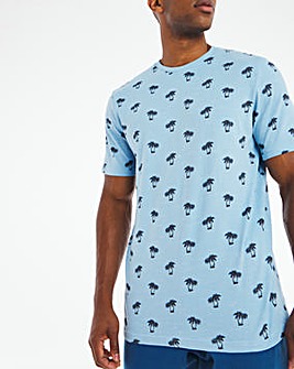 Blue Palm Tree All Over Print Tee L