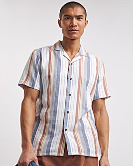 Short Sleeve Revere Collar Multi Stripe Shirt