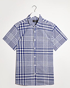 Cotton Linen Short Sleeve Check Shirt