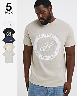 Jack & Jones Theo Logo T-Shirt 5 Pack - Multi
