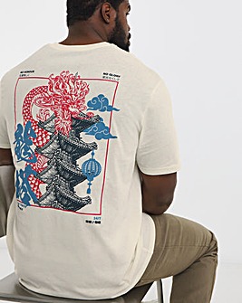 Jack & Jones Dragon Oriental Back Graphic T-Shirt - Cream