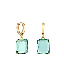 Mood Gold Green Emerald Cut Open Stone Huggie Hoop Earrings