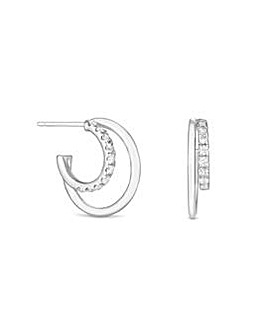 Simply Silver Sterling Silver 925 Cubic Zirconia Double Row Hoop Earrings