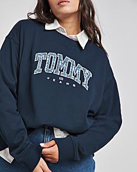 Tommy Jeans Relaxed Tartan Logo Crew Sweater