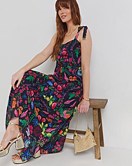 Hope & Ivy Lucia Tie Sleeve Belted Maxi Dress With Front Thigh Split