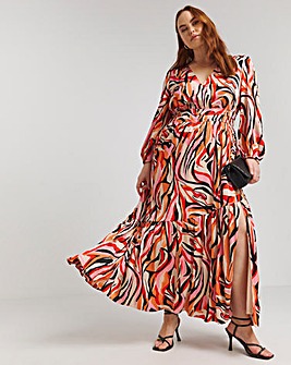 Lovedrobe Swirl Print Elastic Waist Wrap Front Maxi Dress