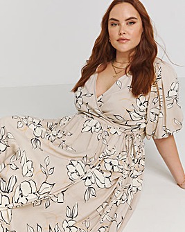 Lovedrobe Floral Wrap Front With Puff Sleeve Midi Dress