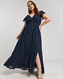 Lovedrobe Devore Flutter Sleeve Maxi Dress