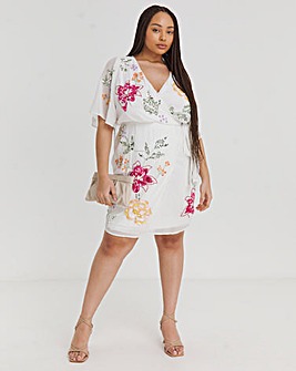 Maya Curve Embellished Floral Wrap Mini Dress