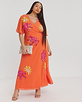 Maya Curve Embellished Wrap Maxi Dress