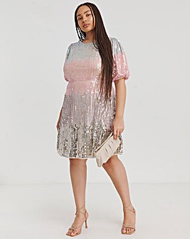 Maya Curve Mermaid Sequin Stripe Puff Sleeve Mini Dress