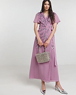 Maya Curve Embellished Flutter Sleeve Maxi Dress