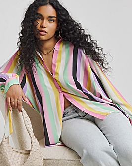 Twisted Wunder Candy Stripe Tie Cuff Oversized Shirt