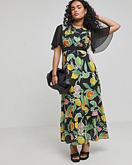 Twisted Wunder Black Chiffon Fruit Frill Hem Maxi Dress