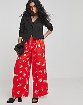 Twisted Wunder Red Floral Wide Pleat Pull On Trouser