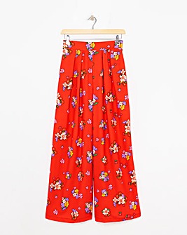 Twisted Wunder Red Floral Wide Pleat Pull On Trouser