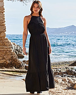 Sosandar Black Crochet Halter Neck Maxi Dress