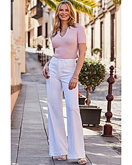 Sosandar White Wide Leg Pintuck Jeans